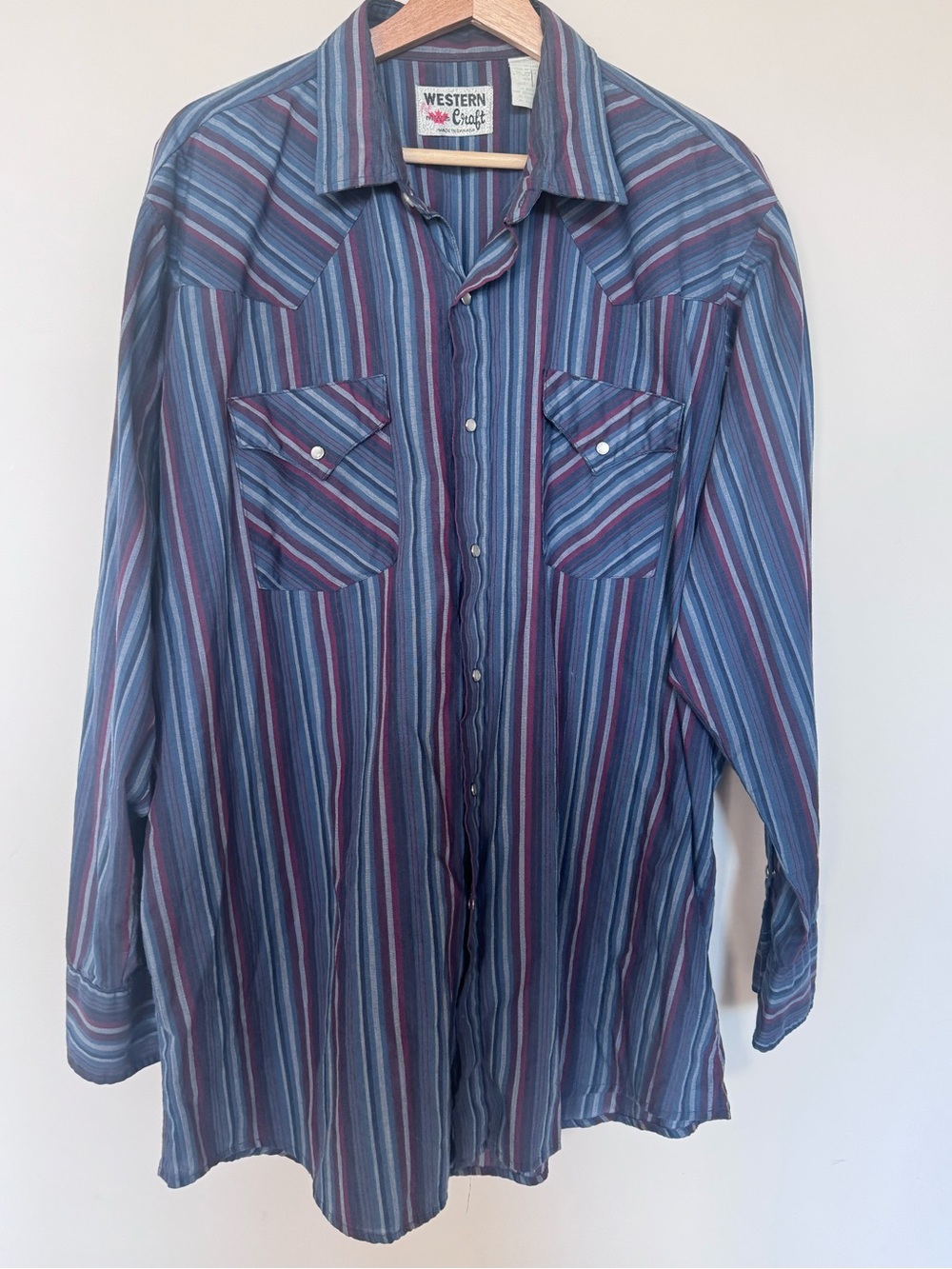 Vintage Western Craft Men’s Blue Stripe Western Shirt Pearl Snaps Size XL